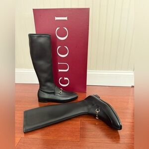 Gucci Jordaan Knee High Leather Boots With Horsebit Buckle Black Eu 38.5 US 8.5
